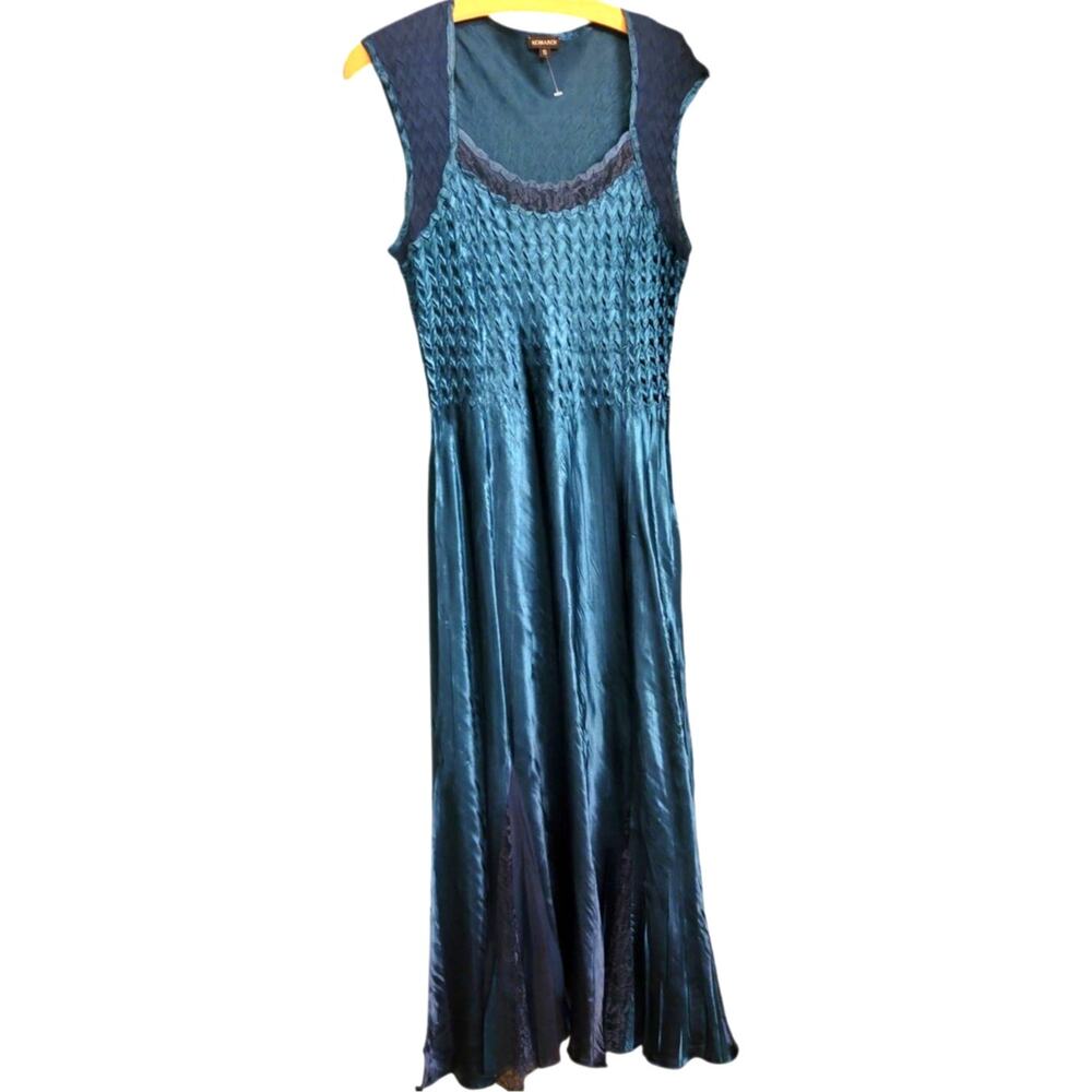 Komarov y2k crinkle slight cap sleeve fairy blue dress small